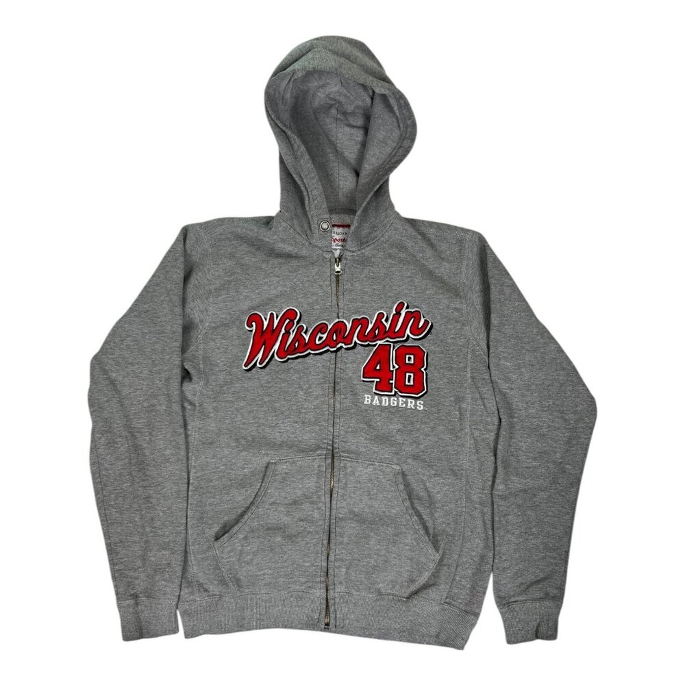 Vintage Wisconsin Badgers Full Zip Hoodie Sweatshirt Size Medium Embroidered